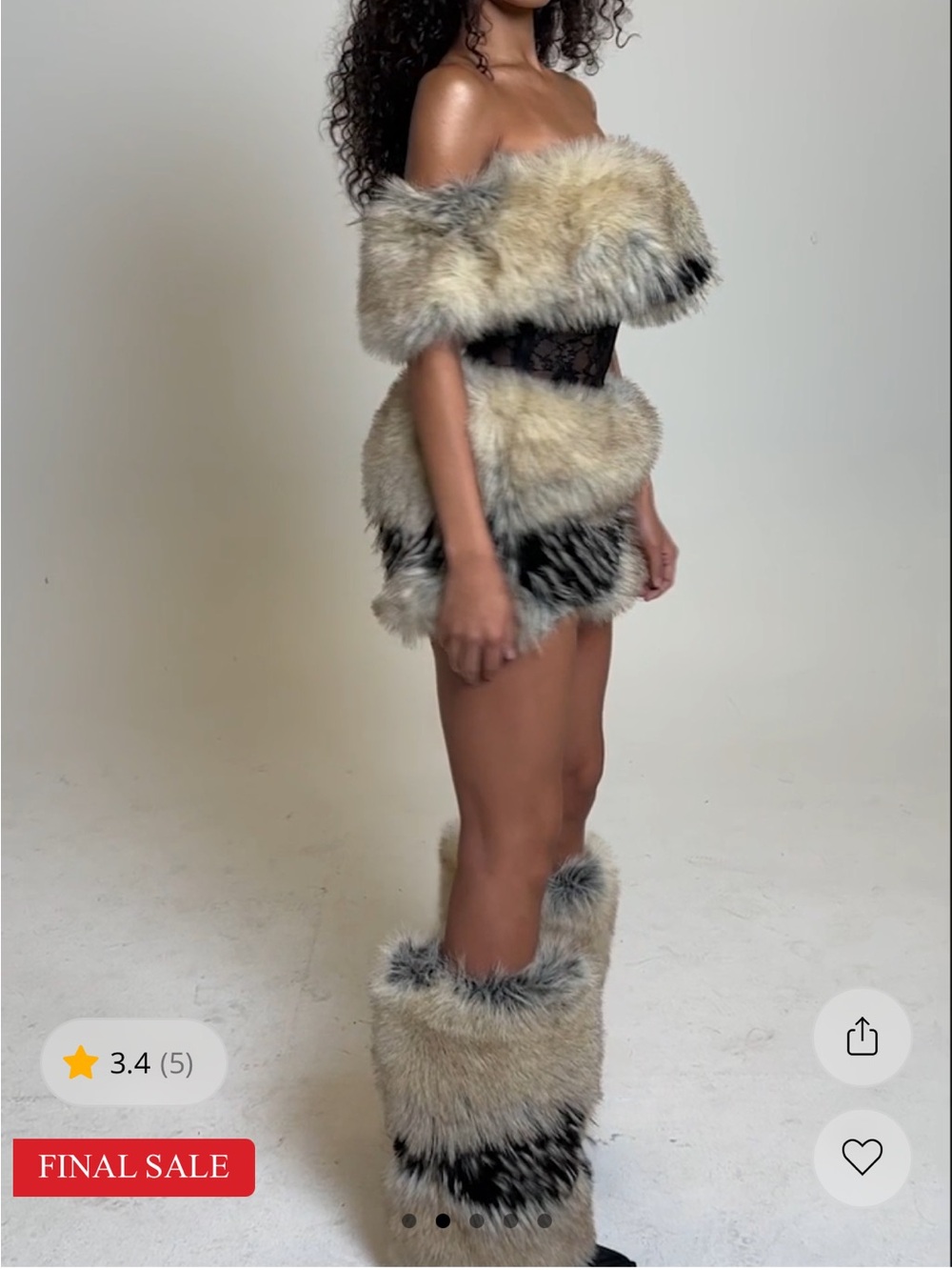 AKIRA Tan & Black Faux Fur Lace Mini Dress - Picture 2 of 16